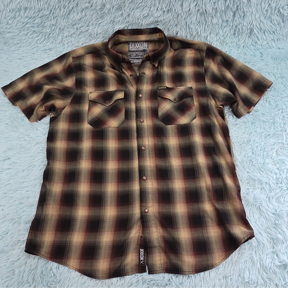 Dixxon Whittier Blvd Bamboo Short Sleeve Shirt Plaid Snap Button Men's Size L